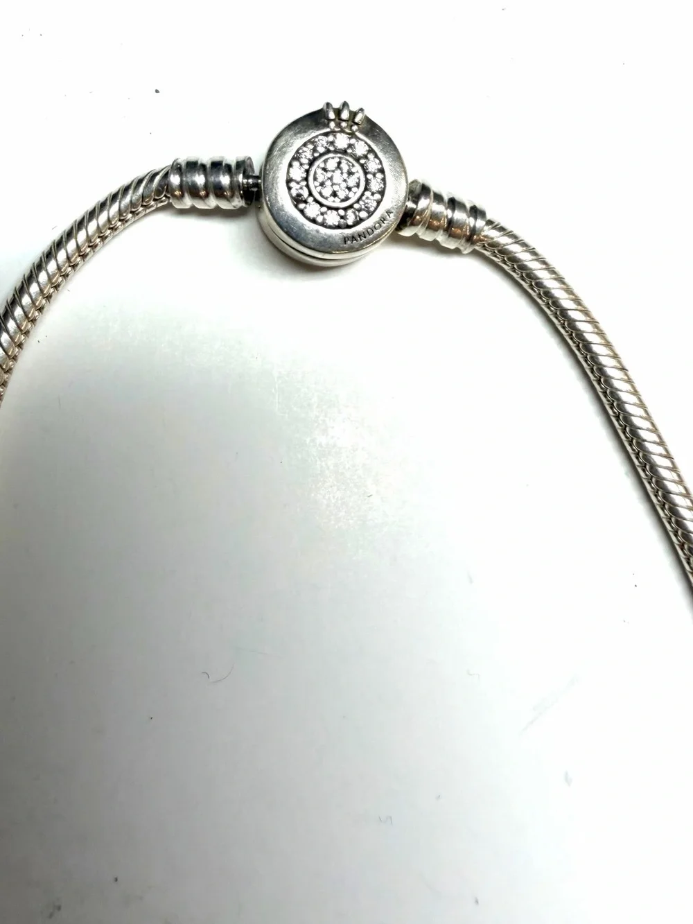 Pandora Sterling Silver Moments Sparkling Crown Clasp Snake Chain Bracelet